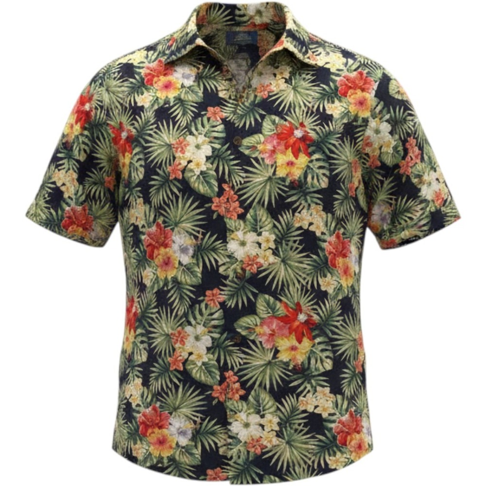 Havana Jim Hawaiian Camp Shirt Mens XXL Floral Navy Short Sleeve Resortwear EUC